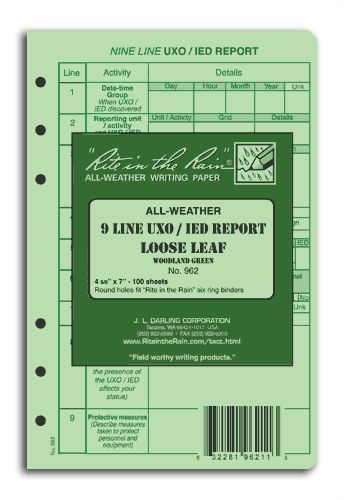9 LINE UXO/IED Report Loose Leaf 962